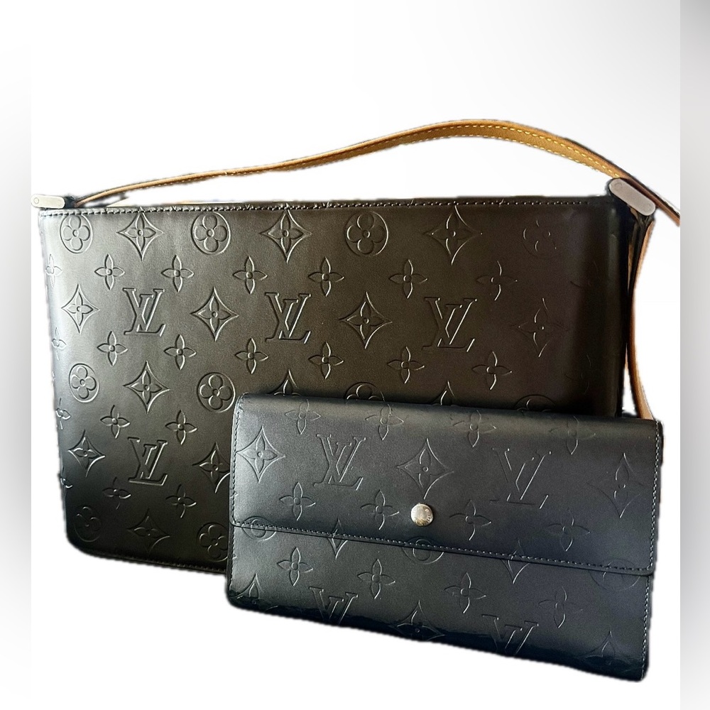 Louis Vuitton Gris Metal Miroir Vernis Monogram Bag and Wallet Set. NWOT